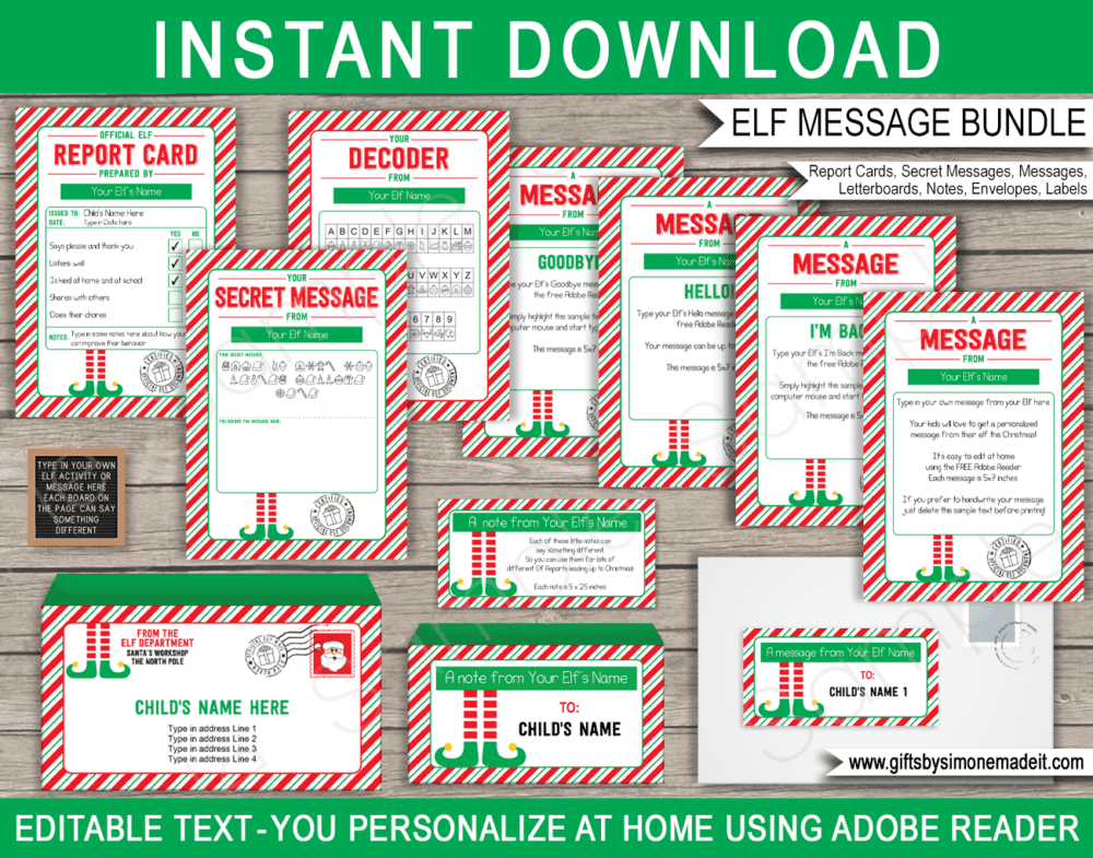 Printable Elf on the Shelf Letter Template Bundle | Christmas North Pole Elf Mail Set | Santas Workshop for Kids | Personalized DIY Editable Text | INSTANT DOWNLOAD via giftsbysimonemadeit.com