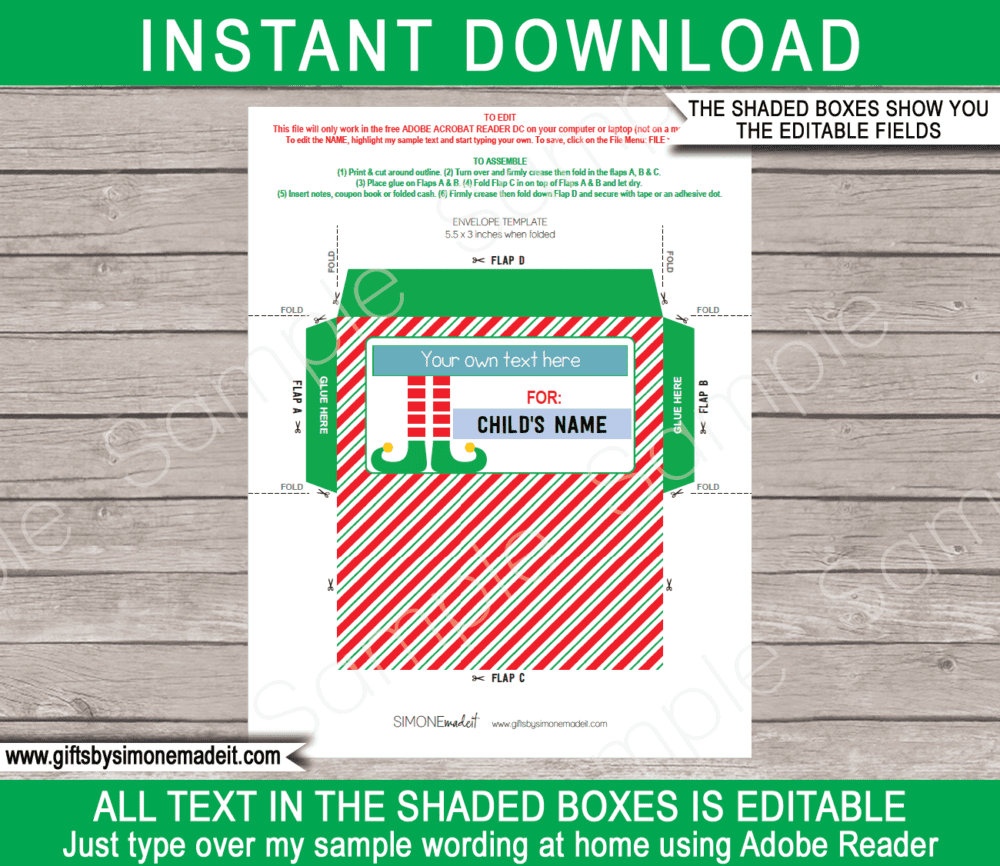 Christmas Elf on the Shelf Printable Envelope | North Pole | Santa's Workshop for Kids | Instant Download via giftsbysimonemadeit.com