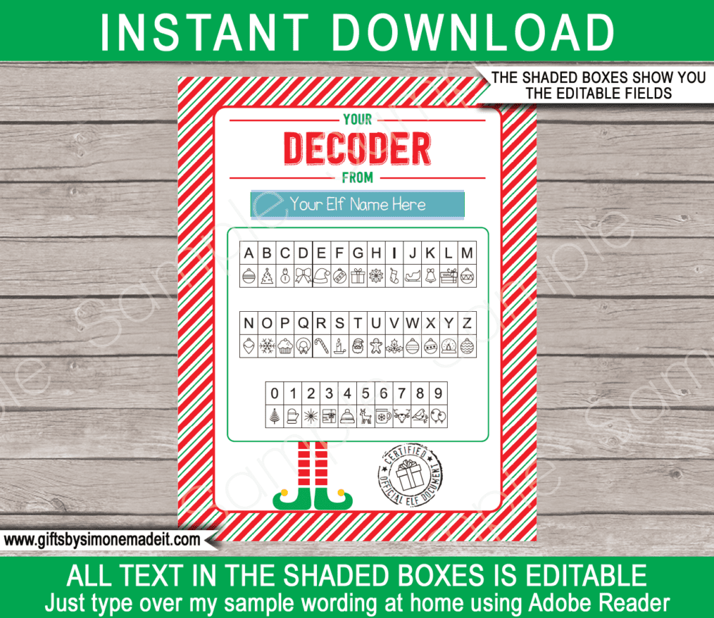 Elf Secret Message Decoder Printable Template | Elf Report Card | Christmas Kids Worksheet Activity | Santa's Workshop in the North Pole | DIY Editable Text | INSTANT DOWNLOAD via giftsbysimonemadeit.com