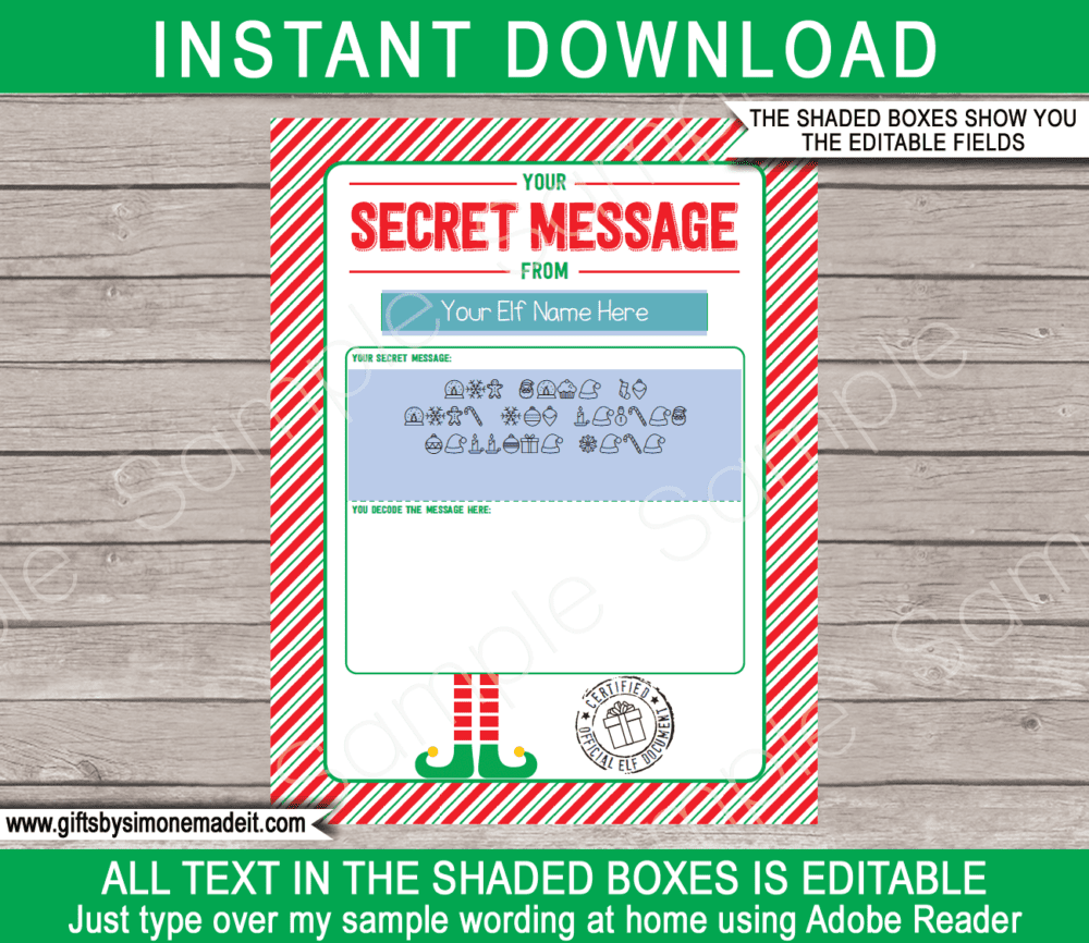 Elf Secret Message Printable Template | Elf Report Card | Christmas Kids Worksheet Activity | Santa's Workshop in the North Pole | DIY Editable Text | INSTANT DOWNLOAD via giftsbysimonemadeit.com