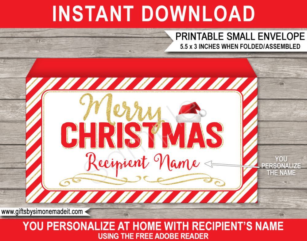 Christmas Money Envelope Template | DIY Printable Xmas Envelope | Personalized Xmas Envelope for Coupons or Cash Gifts | Editable Text | Last Minute Christmas gift | Kids and Family | Instant Download via simonemadeit.com