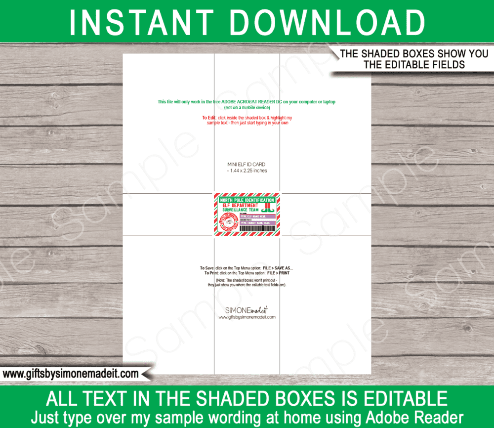 Printable Elf on the Shelf ID Card Template | Mini License Badge | Surveillance Team | Lost Elf Badge | Christmas North Pole Identification Cards | Santa's Workshop | DIY Editable Text | INSTANT DOWNLOAD via giftsbysimonemadeit.com