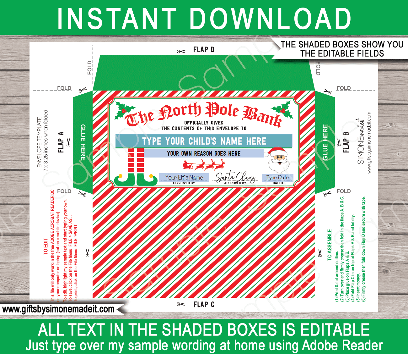 5x7 Printable Foldable Envelope Template, Instant Digital Download,  Digital Envelop, 5x7 Envelop, PNG, PDF