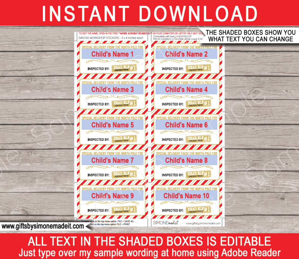 Printable Custom from Santa Gift Labels Template | INSTANT DOWNLOAD via giftsbysimonemadeit.com