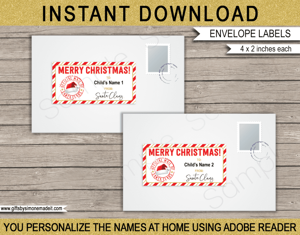 Editable & Printable Christmas Name Labels from Santa Claus | INSTANT DOWNLOAD via giftsbysimonemadeit.com