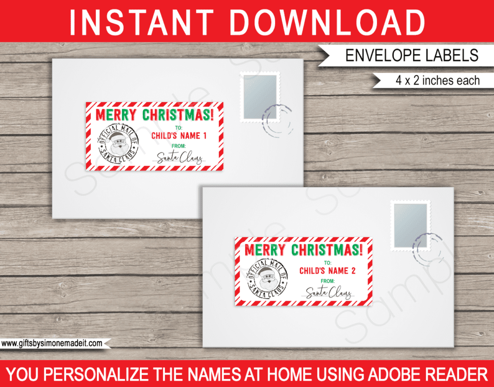 Santa Secret Message Printable Template, Decoder & Envelope Labels ​| Printable Worksheet Christmas Activity | Red & Gold | Santa's Workshop in the North Pole | DIY Editable Text | INSTANT DOWNLOAD via giftsbysimonemadeit.co