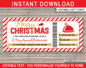 Christmas Dinner Gift Voucher Template | Printable Restaurant Certificate | Dining Out, Meal Delivery Card | DIY Printable with Editable Text | INSTANT DOWNLOAD via giftsbysimonemadeit.com