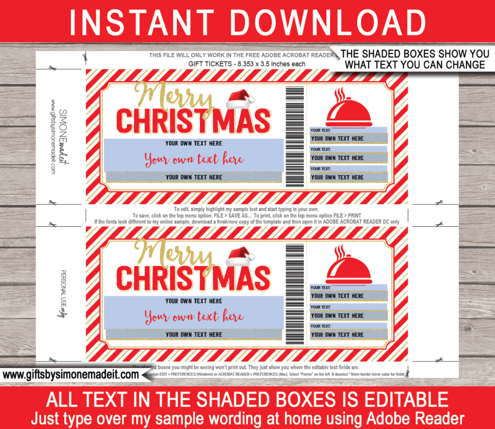 Christmas Dinner Gift Voucher Template | Printable Restaurant Certificate | Dining Out, Meal Delivery Card | DIY Printable with Editable Text | INSTANT DOWNLOAD via giftsbysimonemadeit.com