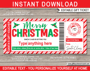 Gift Voucher from Santa Template | Editable & Printable Christmas Gift Certificate for kids ​| Personalized Custom Santa Claus Gift Card | Instant Download via giftsbysimonemadeit.com