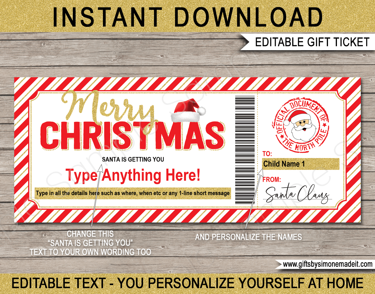 Printable Christmas Gift Certificate, Santa Gift Voucher, Gift