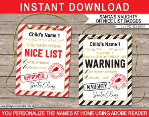 Naughty & Nice List ID Card Template | Printable ID Badge Certificate ​| Elf Report Christmas | Approved by Santa Claus | Santa's Workshop North Pole | DIY Editable Name | INSTANT DOWNLOAD via giftsbysimonemadeit.co
