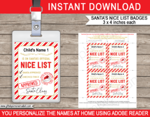 Santas Nice List ID Badge Template | ID Card | Printable Naughty or Nice List Certificate | Christmas | Approved by Santa Claus | Santa's Workshop North Pole | DIY Editable Name | INSTANT DOWNLOAD via giftsbysimonemadeit.com