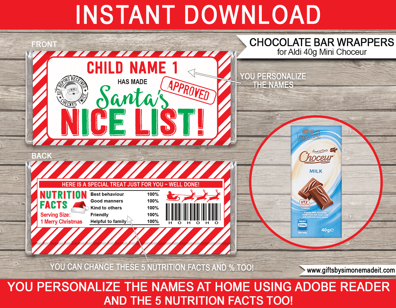 Christmas Gift Labels Template (Santa Claus) - red & green