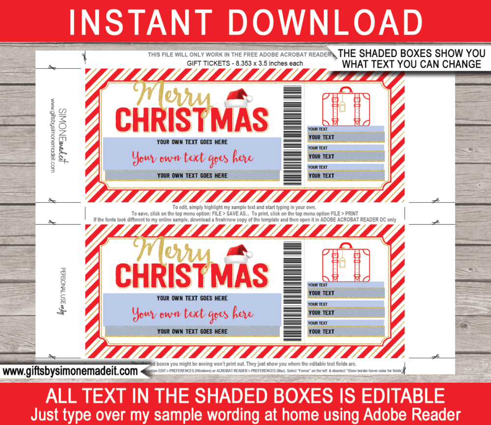 Christmas Hotel Reservation Gift Vouchers Template | Weekend Getaway | Surprise Trip Ticket Gift Idea | Pack Your Bags | Printable Travel Ticket | Holiday, Romantic Vacation | INSTANT DOWNLOAD via giftsbysimonemadeit.com