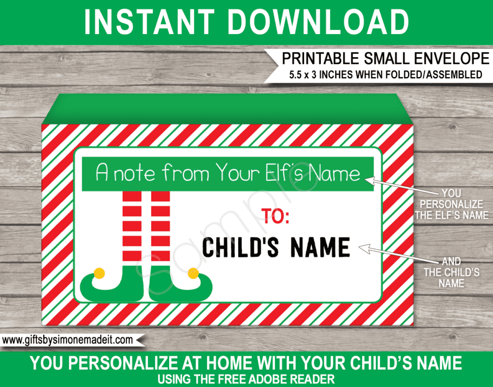 Christmas Elf on the Shelf Envelope Template | Santa's Workshop for Kids | Elf Letter | North Pole Mail | Instant Download via giftsbysimonemadeit.com