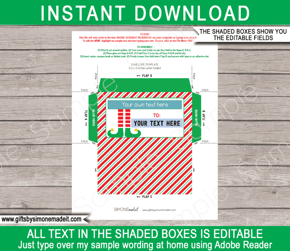 Christmas Elf on the Shelf Envelope Template | Santa's Workshop for Kids | Elf Letter | North Pole Mail | Instant Download via giftsbysimonemadeit.com