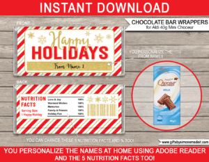 Printable Holiday Chocolate Bar Wrappers Template | ​Aldi 40g Mini Choceur Label | Easy Gift Idea for Family, Kids, School Class, Classroom | DIY with Editable Text | INSTANT DOWNLOAD via giftsbysimonemadeit.co