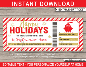 Holiday Surprise Cruise Voucher Template | Boarding Pass Gift Ticket | DIY Editable Text PDF | Christmas Vacation, Trip Reveal Idea | INSTANT DOWNLOAD via giftsbysimonemadeit.com