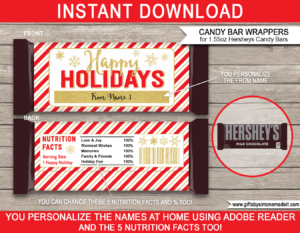 Holiday Hershey Bar Wrapper Template | ​Personalized 1.55oz Hersheys Candy Bar Labels | Friend or Class Christmas Gifts | DIY with Editable Text | INSTANT DOWNLOAD via giftsbysimonemadeit.co