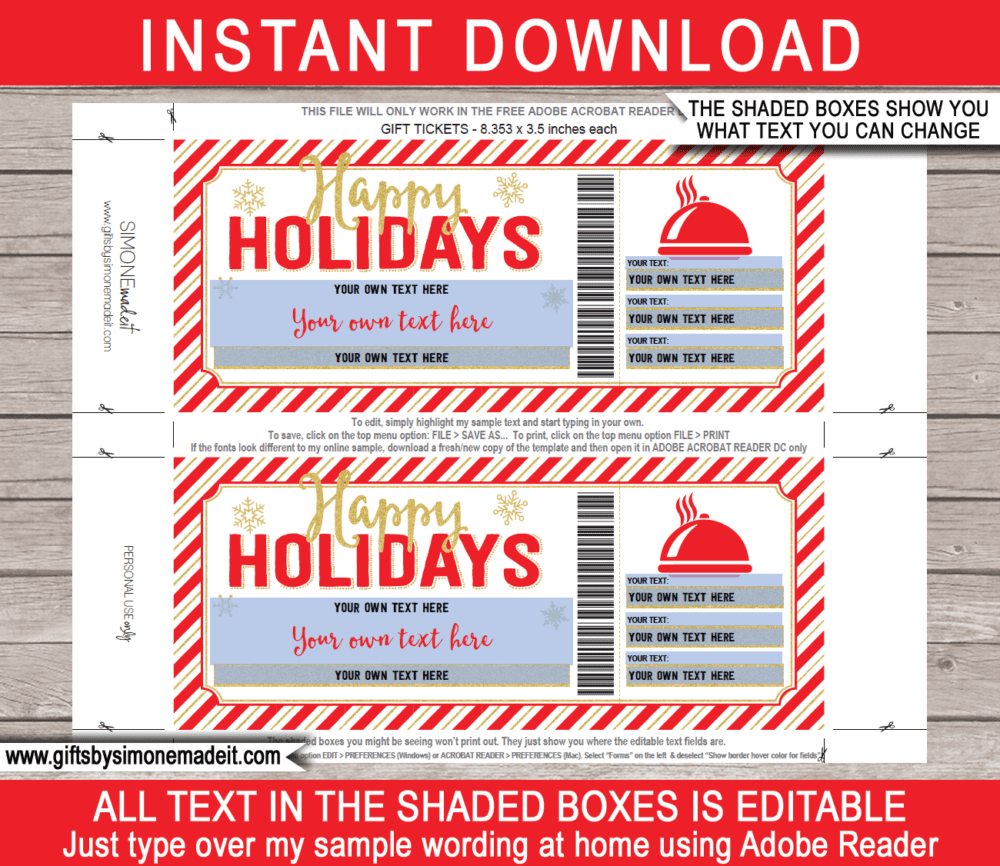 Holiday Dining Out Gift Voucher Template | Printable Restaurant Certificate | Table Reservation, Meal Delivery Card | DIY Printable with Editable Text | INSTANT DOWNLOAD via giftsbysimonemadeit.com