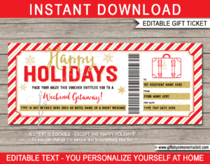 Holiday Weekend Away Gift Voucher Template | Hotel Reservation Certificate | Surprise Getaway Gift Ticket | Pack Your Bags | Trip Reveal Gift Idea | Printable Travel Ticket | Holiday, Romantic Vacation | INSTANT DOWNLOAD via giftsbysimonemadeit.com
