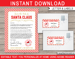 From Santa Letter Printable Template plus Matching Envelope Labels | Red & Gold | Santa's Workshop in the North Pole | DIY Editable Text | INSTANT DOWNLOAD via giftsbysimonemadeit.com