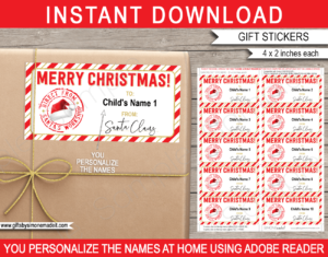 Printable Christmas From Santa Gift Labels Template | Santa's Workshop Gift Tags from Santa's Workshop in the North Pole | DIY Editable Text | INSTANT DOWNLOAD via giftsbysimonemadeit.com