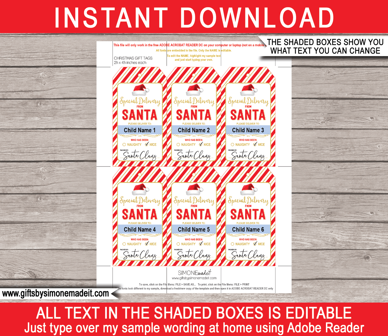 Free Printable Santa Gift Tags, Instantly Download and Print