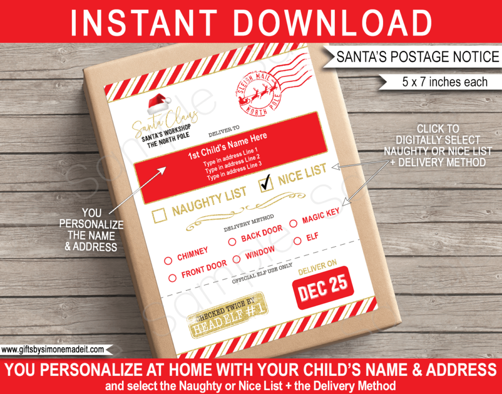 Christmas Shipping Labels from Santa Template | North Pole Mailing Label from Santa | Gift Tags | Postage Notice | Santa Address Label | DIY Editable Text | INSTANT DOWNLOAD via giftsbysimonemadeit.com