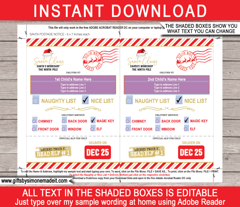 Christmas Shipping Labels from Santa Template | North Pole Mailing Label from Santa | Gift Tags | Postage Notice | Santa Address Label | DIY Editable Text | INSTANT DOWNLOAD via giftsbysimonemadeit.com