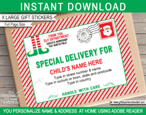Printable Elf Gift Labels Template | Elf on the Shelf | Editable Gift Tags | Mailing Address Labels | Santa's Workshop | from Santa Claus | DIY Custom Editable Text | INSTANT DOWNLOAD via giftsbysimonemadeit.com