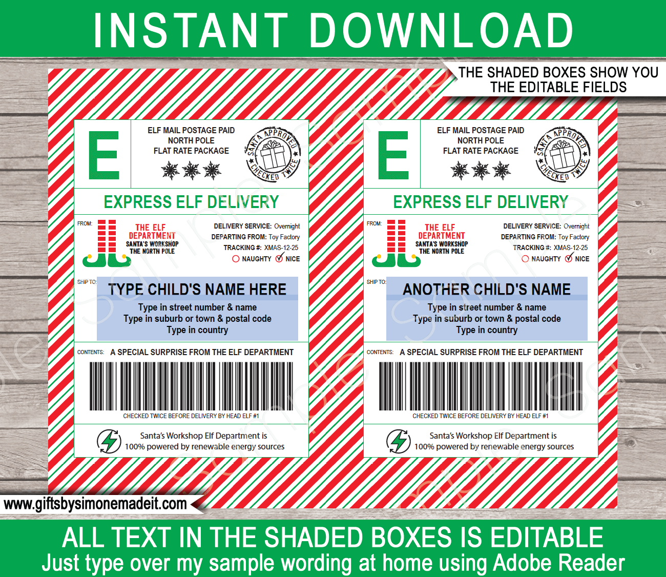 Christmas shipping label, Special overnight delivery for, custom