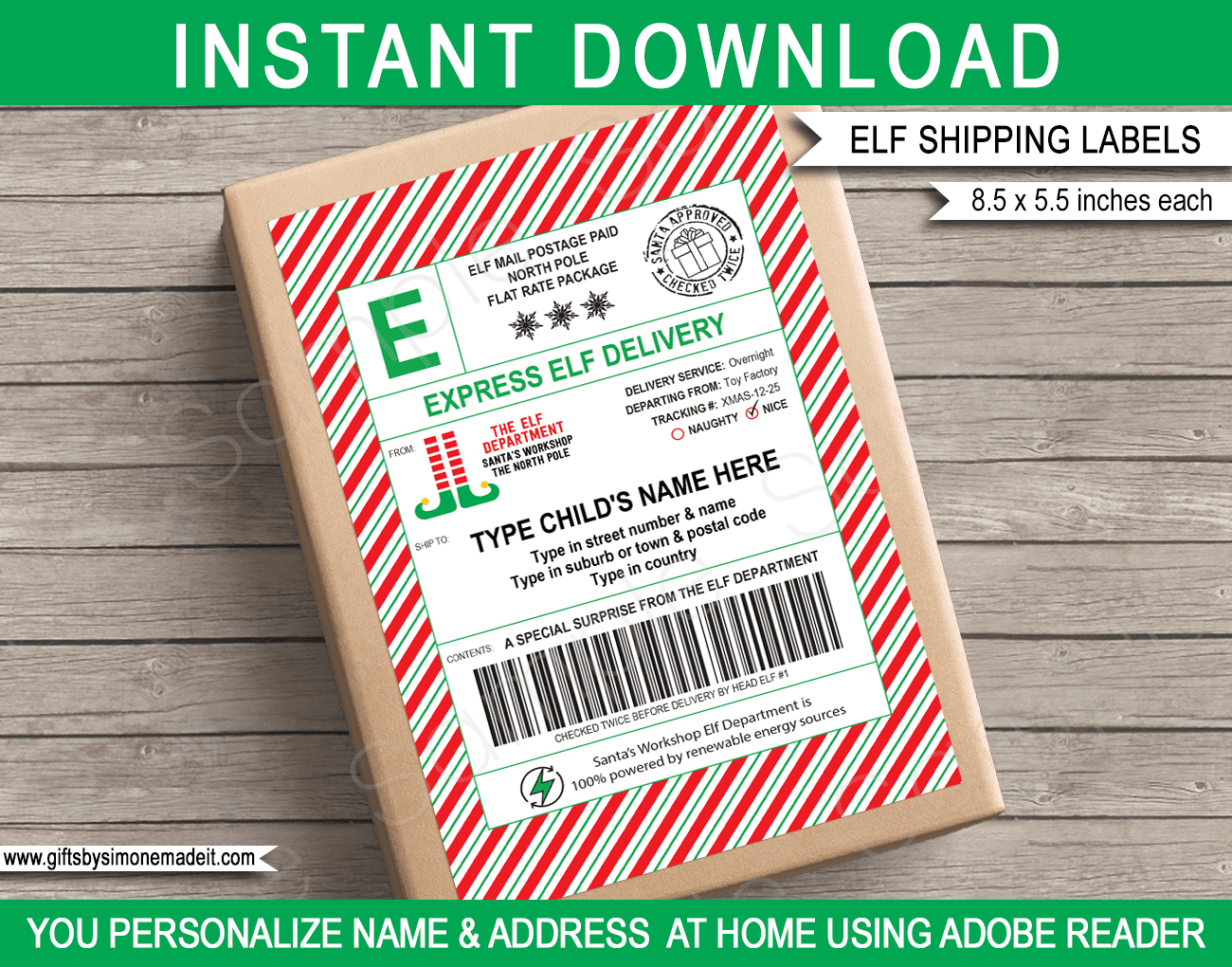 Elf Mail Shipping Labels Template  Large Printable North Pole Gift Tags