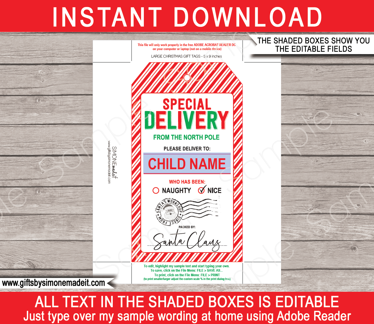 Christmas Gift Tags Printable Tags for Kids, Personalized
