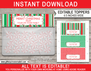 Christmas Treat Bag Topper Template | Printable Custom Gift Tags | Last Minute Christmas Gifts | DIY Editable Template | fits ZIPLOC Sandwich & Snack sizes | School Class Friends | INSTANT DOWNLOAD via giftsbysimonemadeit.com