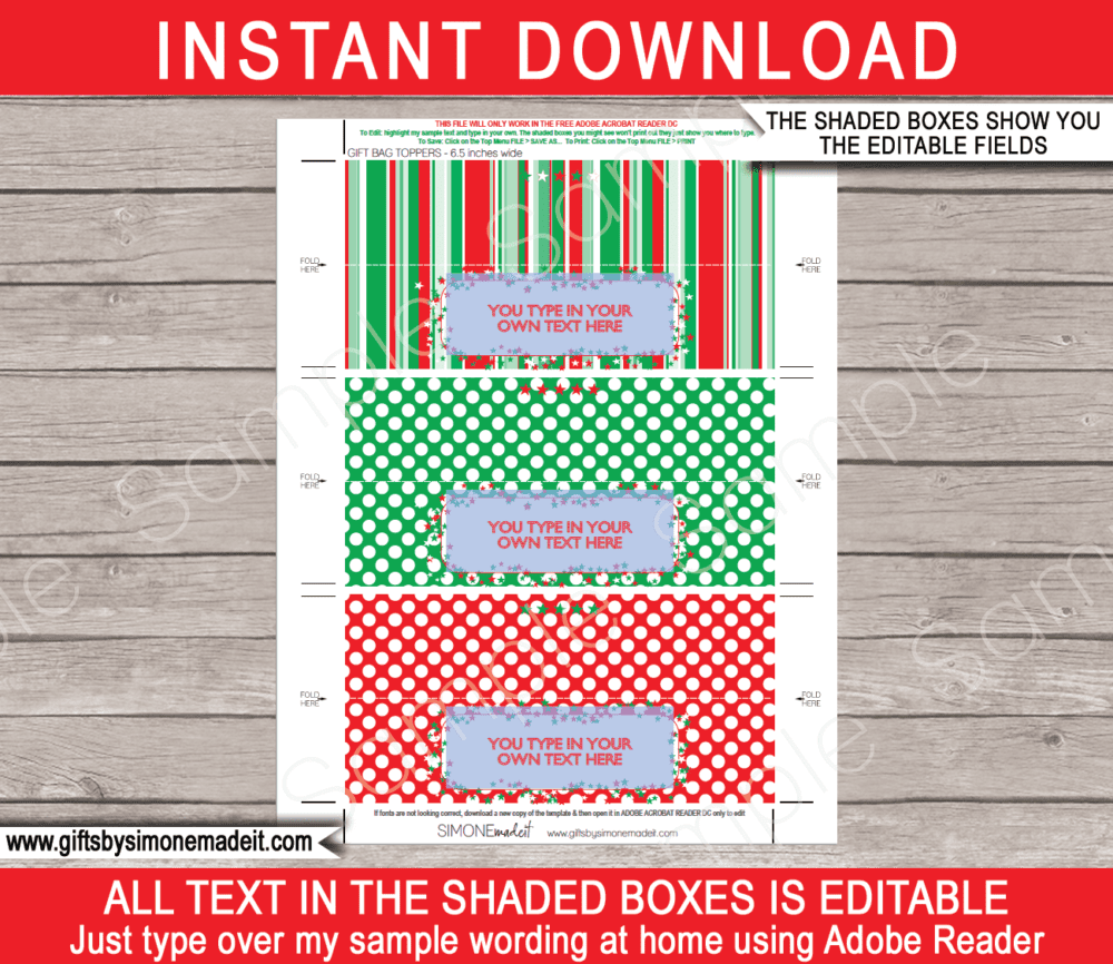Christmas Treat Bag Topper Template | Printable Custom Gift Tags | Last Minute Christmas Gifts | DIY Editable Template | fits ZIPLOC Sandwich & Snack sizes | School Class Friends | INSTANT DOWNLOAD via giftsbysimonemadeit.com