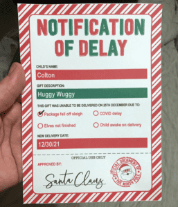 Printable Delayed Santa Gift Notification Card - editable Name & reasons