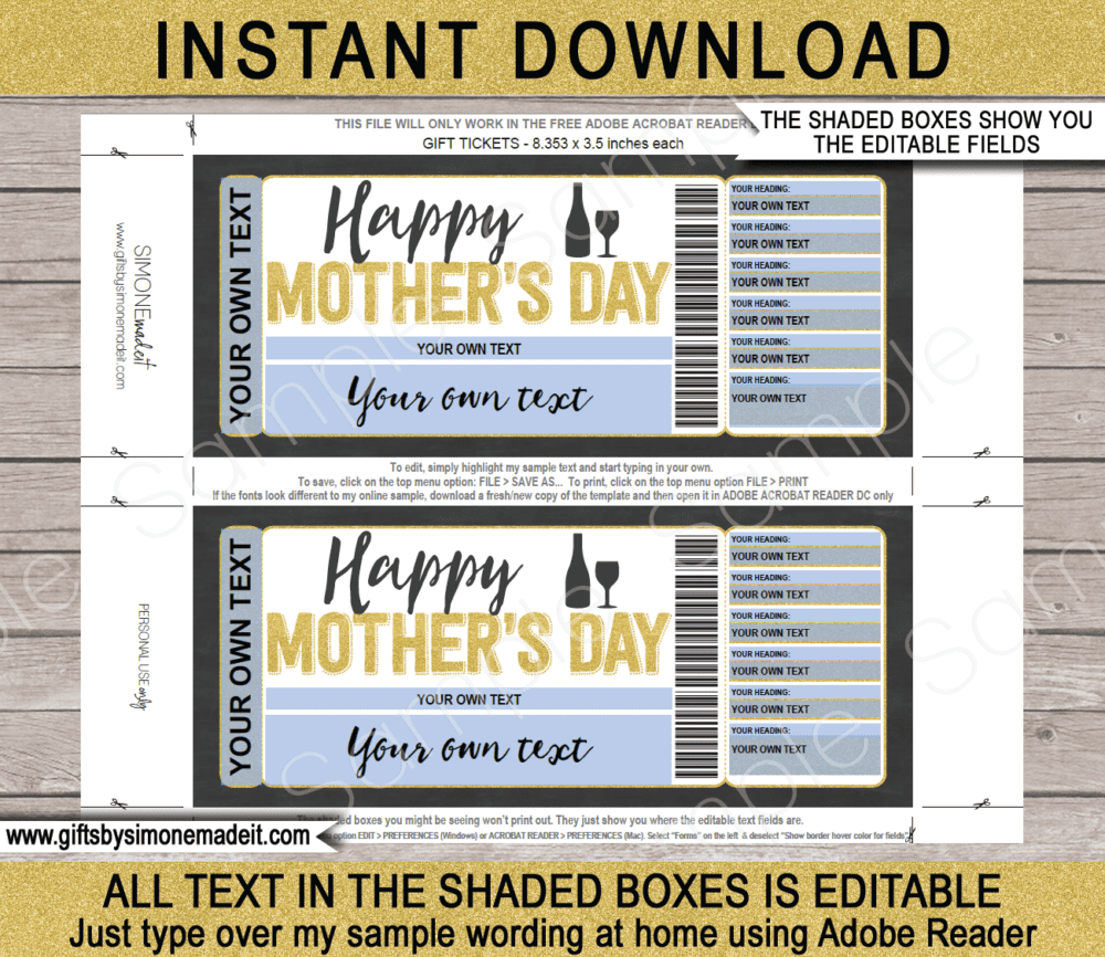 Mother's Day Wine Tasting Gift Certificate template | Printable Winery Gift Voucher | Cellar Door | DIY Edit & Print at home | giftsbysimonemadeit.com