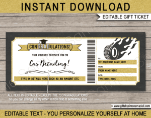 Printable Graduation Car Detailing Gift Card Template | Car Wash Gift Certificate or Voucher | Professional Car Cleaning Service Gift Idea | Instant Download via giftsbysimonemadeit.com
