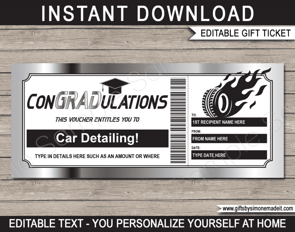 Printable Graduation Car Detailing Gift Voucher Template | Car Wash Gift Card or Certificate | Professional Car Cleaning Service Gift Idea | Instant Download via giftsbysimonemadeit.com