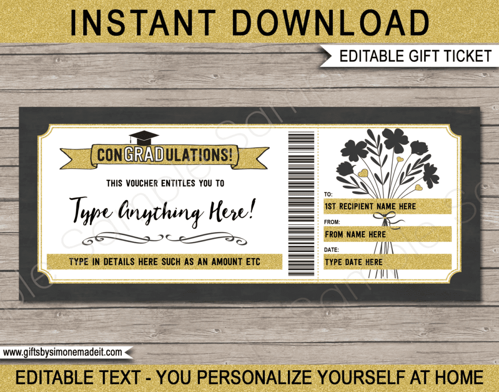 Graduation Gift Voucher Template | Printable Gift Coupon, Certificate, Card | Experience or Last Minute Gift Idea for Grad | Flower Bouquet | INSTANT DOWNLOAD via giftsbysimonemadeit.com