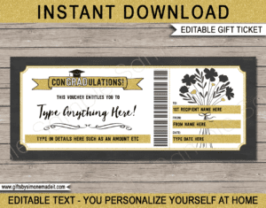 Graduation Gift Voucher Template | Printable Gift Coupon, Certificate, Card | Experience or Last Minute Gift Idea for Grad | Flower Bouquet | INSTANT DOWNLOAD via giftsbysimonemadeit.com