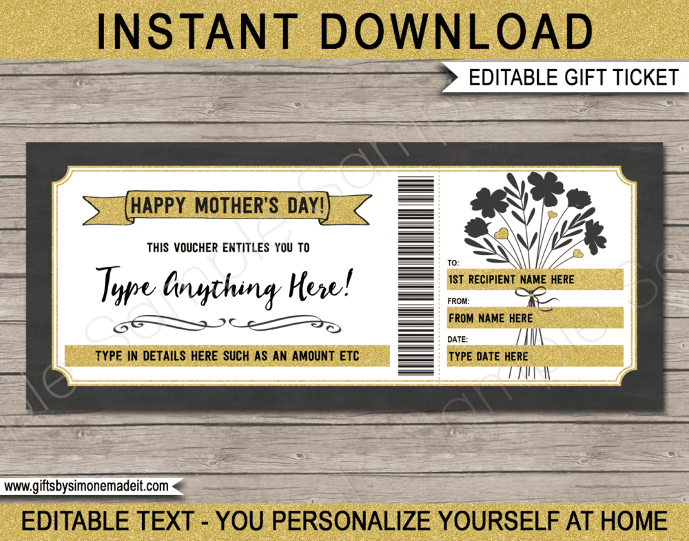 Mothers Day Coupon Template | Printable Gift Voucher, Certificate, Card | Experience or Last Minute Gift Idea for Mom | Flower Bouquet | INSTANT DOWNLOAD via giftsbysimonemadeit.com