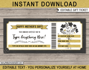 Mothers Day Coupon Template | Printable Gift Voucher, Certificate, Card | Experience or Last Minute Gift Idea for Mom | Flower Bouquet | INSTANT DOWNLOAD via giftsbysimonemadeit.com