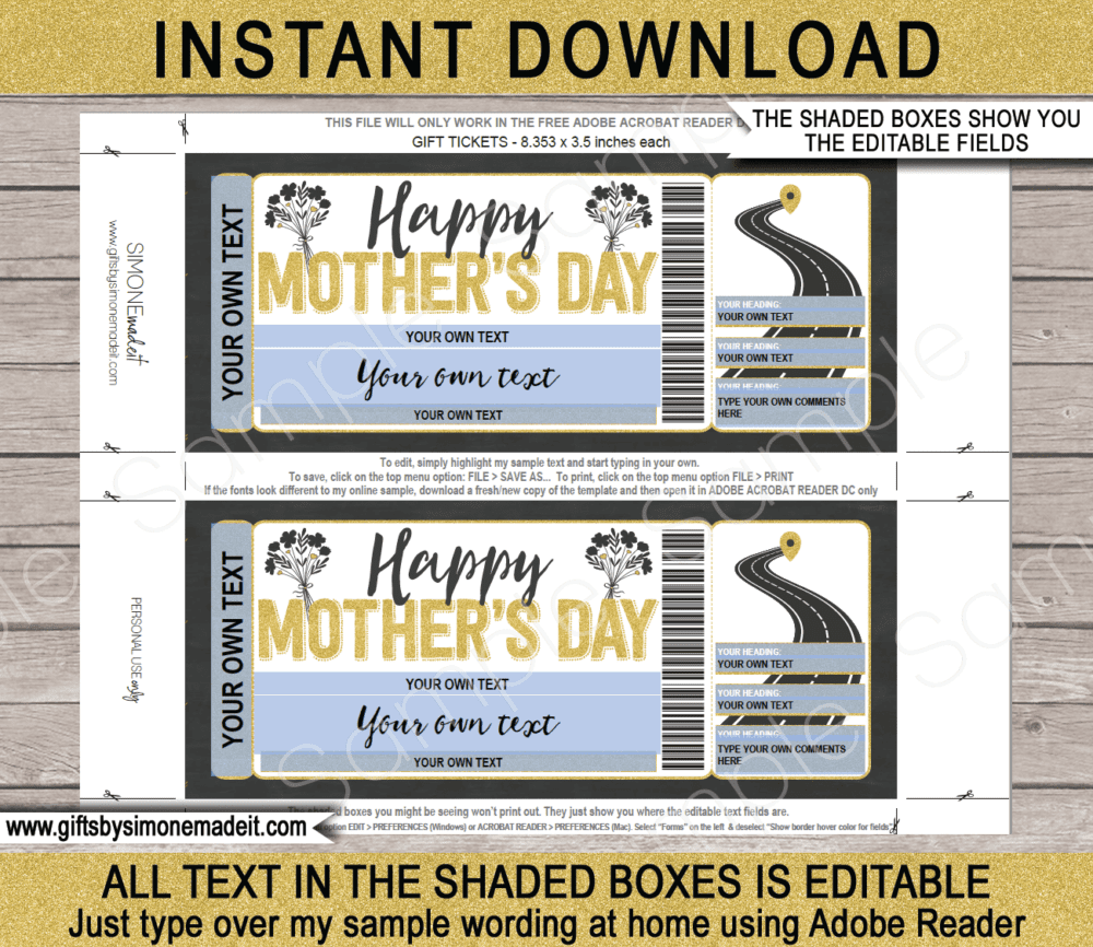 Mothers Day Road Trip Coupon Template | Gift Ticket | DIY Printable Voucher Certificate Card with Editable Text | Driving Holiday by Car, RV, Motorhome, Motorbike | INSTANT DOWNLOAD via giftsbysimonemadeit.com