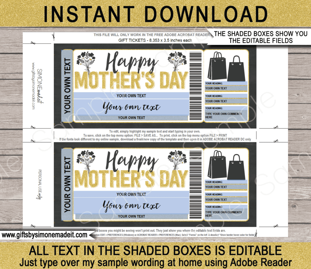 Mothers Day Shopping Spree Coupon Template | Shopping Day Out | Shopping Trip Gift Voucher Card Certificate DIY Printable with Editable Text | INSTANT DOWNLOAD via giftsbysimonemadeit.com