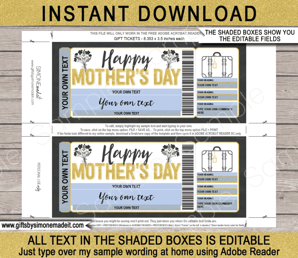 Mothers Day Weekend Away Voucher Template | Hotel Getaway Coupon | Pack Your Bags Gift Ticket | Surprise Trip Reveal Gift Idea | Printable Travel Ticket | Getaway, Hotel Stay, Reservation | INSTANT DOWNLOAD via giftsbysimonemadeit.com