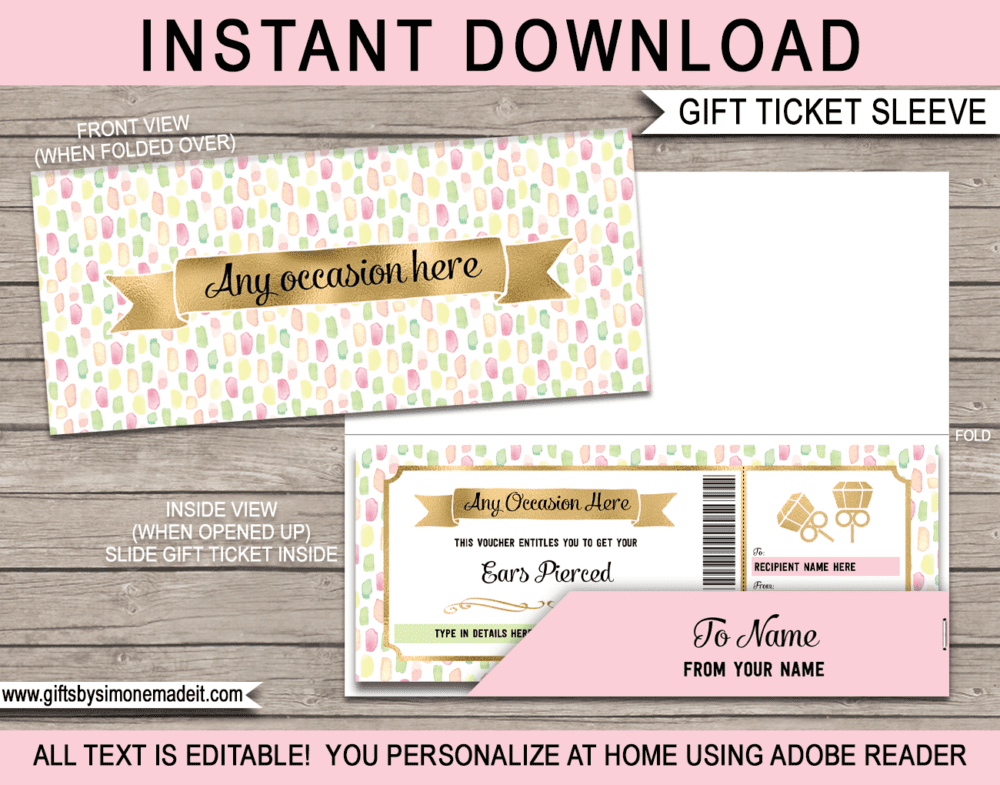 Any Occasion Gift Coupon & holder Template - pretty pastels and gold foil
