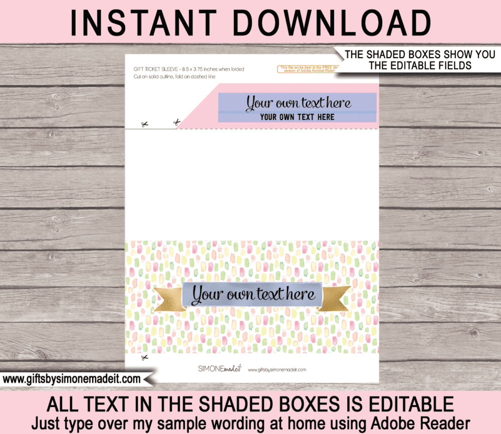 Printable Gift Voucher Pocket Template - Pretty Pastels with Gold Foil
