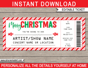 Printable Christmas Gift Concert Ticket | Surprise Tickets to a Concert, Band, Show, Music Festival, Performance, Artist | Fake Concert Ticket | Christmas Present | DIY Editable & Printable Template | Instant Download via simonemadeit.com